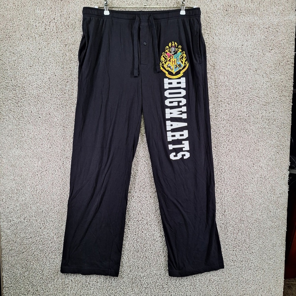 Harry Potter Pajama Pants Mens XL Black Hogwarts Crest Lounge Casual Comfy